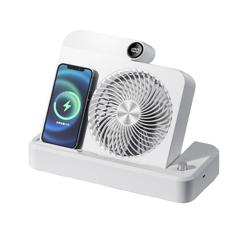 Ventilator 2in1, Klevo, Functie Incarcare Telefon Wireless, 100 Trepte de Viteza, 2400 mAh, 5V, 2A, 25 x 16.5 x 24 cm, Alb