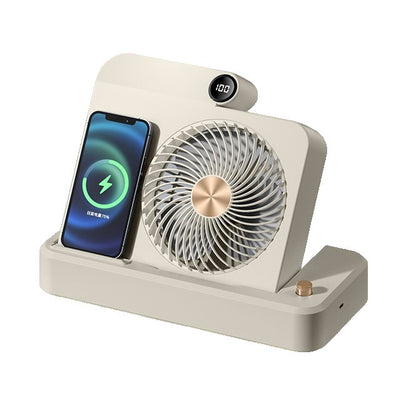Ventilator 2in1, Klevo, Functie Incarcare Telefon Wireless, 100 Trepte de Viteza, 2400 mAh, 5V, 2A, 25 x 16.5 x 24 cm, Bej