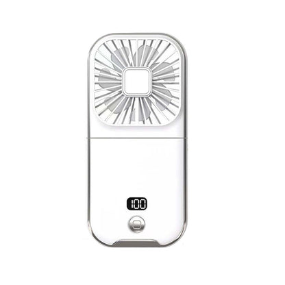 Ventilator Portabil Klevo, 3 in 1, de Mana, de Gat, de Birou, 16.7 x 8 x 1.9 cm, 3 Trepte de Viteza, Incarcare USB, Pliabil, Afisaj Digital, Suport Telefon, Alb