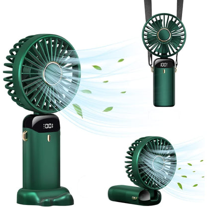 Ventilator Ultra Portabil cu Aromaterapie, Klevo, 3 in 1, de Mana, de Birou, de Gat, 5 Trepte de Viteza, Incarcare USB, Autonomie 12h, Pliabil, cu Ecran LCD, Verde