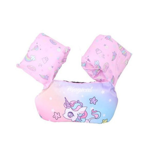 Vesta de salvare pentru copii cu aripioare de inot, Klevo, Mov, Model unicorn