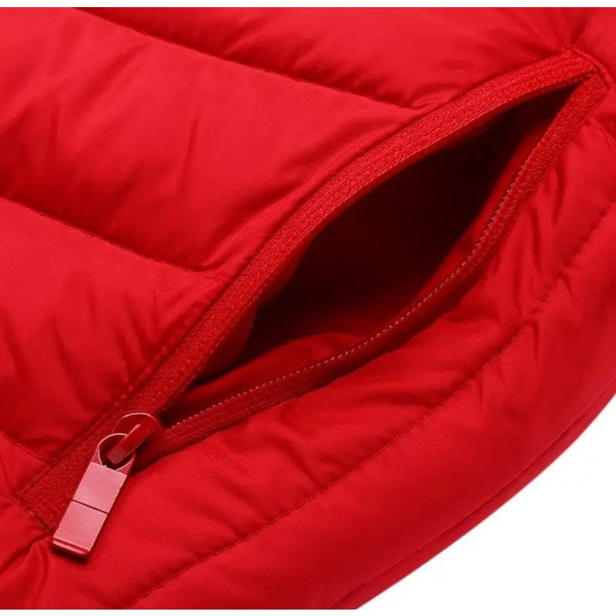 Vesta cu Incalzire, Klevo, Unisex, 2 Zone de Incalzire, Umplutura Bumbac, 3 Trepte de Temperatura, Incarcare USB, Rosu, 45 - 50 kg, Marime M