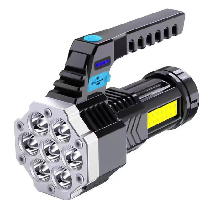 Lanterna LED Lumina Puternica, Rezistenta la Apa, Tip Proiector COB, Klevo, Lanternă Reincarcabila, USB, cu Maner pentru Drumetii, Lanterna de Urgenta, Aer Liber, 14.1 x 6.4 cm, Culoare Negru cu Comutator Albastru