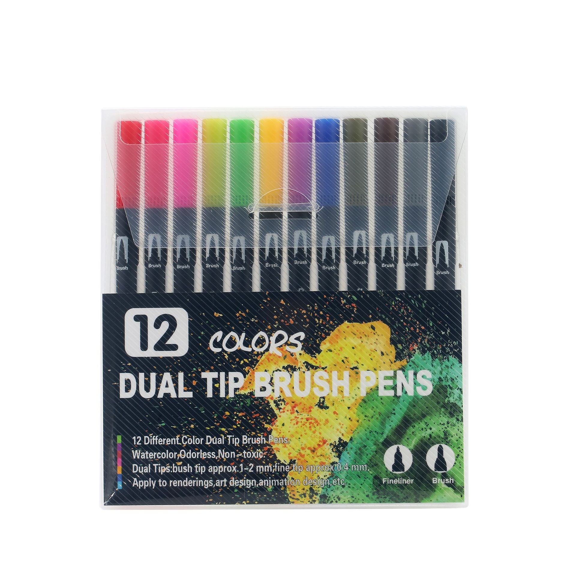Set 12 Carioci, Klevo, pe Baza de Apa, 2 Tipuri de Varf, 1-2 mm, 0.4 mm, Corp Carioca Negru, din Plastic, Multicolor