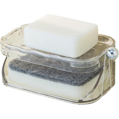 Savoniera Dubla, Klevo, 2 Straturi, Instalare fara Perforare, Agatatoare Burete, 13.5 x 8.5 x 6 cm, Transparent