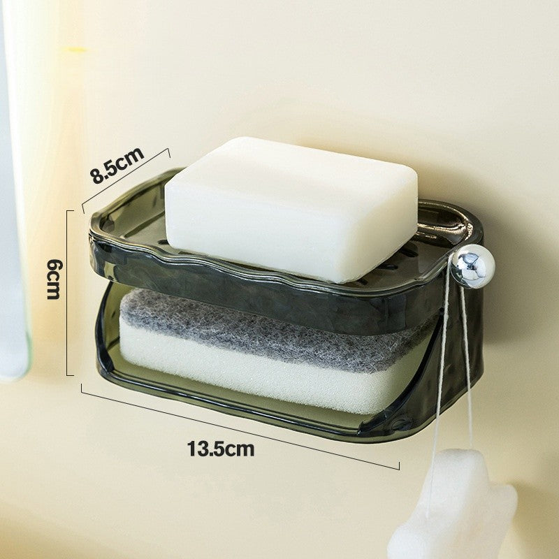 Savoniera Dubla, Klevo, 2 Straturi, Instalare fara Perforare, Agatatoare Burete, 13.5 x 8.5 x 6 cm, Verde Inchis