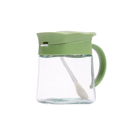 Recipient Condimente, Klevo, din Stilca, 180 ml, cu Maner si Lingurita, 11.3 x 8.2 cm, Capac Ondulat, Verde