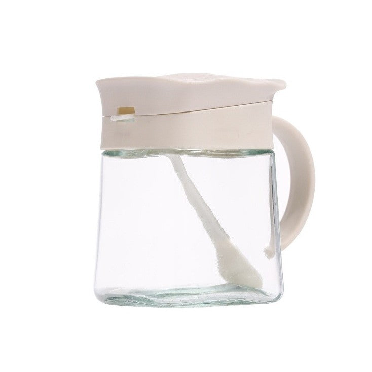 Recipient Condimente, Klevo, din Stilca, 180 ml, cu Maner si Lingurita, 11.3 x 8.2 cm, Capac Ondulat, Alb