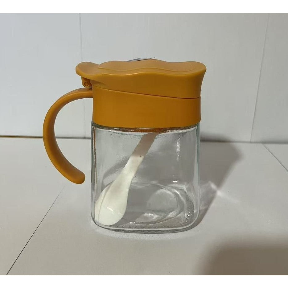 Recipient Condimente, Klevo, din Stilca, 180 ml, cu Maner si Lingurita, 11.3 x 8.2 cm, Capac Ondulat, Galben