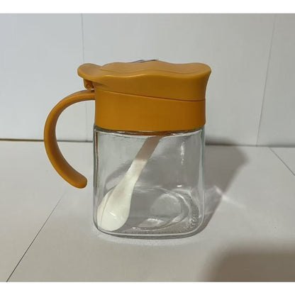Recipient Condimente, Klevo, din Stilca, 180 ml, cu Maner si Lingurita, 11.3 x 8.2 cm, Capac Ondulat, Galben