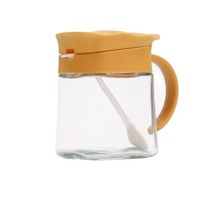 Recipient Condimente, Klevo, din Stilca, 180 ml, cu Maner si Lingurita, 11.3 x 8.2 cm, Capac Ondulat, Galben