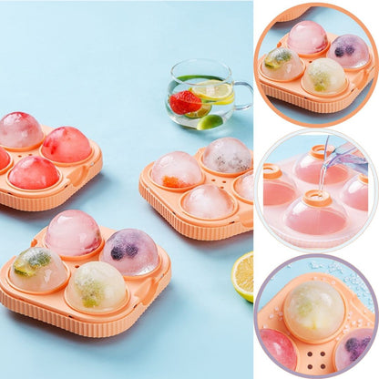 Forma Sfere de Gheata pentru Wiskey si Cocktail-uri Klevo, 4 Sfere, Material Plastic/Silicon Alimentar, Diametru 6.5 cm, cu Orificiu Tip Palnie pentru Umplere, 17 x 17 x 7 cm, Portocaliu