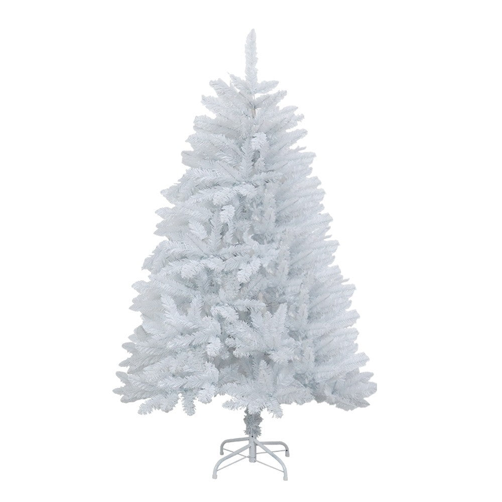 Brad de Craciun artificial cu suport inclus Klevo, 120 cm, 240 ramuri/varfuri, material plastic, suport clasic, fara iluminare, utilizat pentru interior/exterior, alb