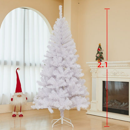 Brad de Craciun artificial cu suport inclus Klevo, 210 cm, 800 ramuri/varfuri, material plastic, suport clasic, fara iluminare, utilizat pentru interior/exterior, alb