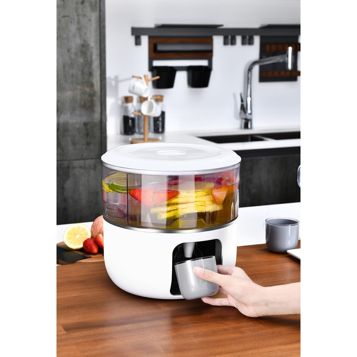 Dozator de apa Klevo, 3 compartimente rotative, capacitate mare de 3l, alb