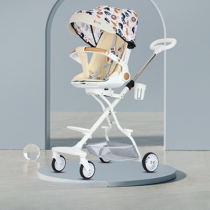 Carucior Sport Klevo 3in1, 6-36 Luni, Reversibil, Pliabil, Tavita pentru Masa, Pozitie de Somn, Centura de Siguranta, Roti 360, Suport Pahar, Copertina pentru Soare, 32x63x95cm, Crem Model Jungla