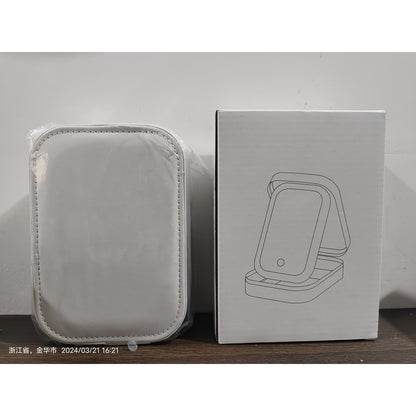 Portfard, Klevo, Geanta Cosmetice, cu Oglinda LED, 3 Moduri de Lumina, Incarcare USB, Baterie 1200 mAh, pentru Organizarea Cosmeticelor, 4 Compartimente, Imitatie Piele, Alb, 16.5x11.5x6 cm