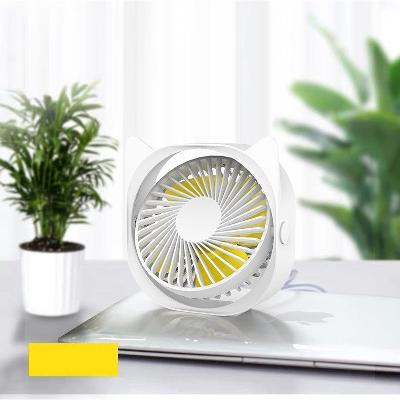 Mini ventilator pentru birou cu usb, Klevo, rotire 360 grade, 3 viteze, 13.5 x 12,8 cm, Alb