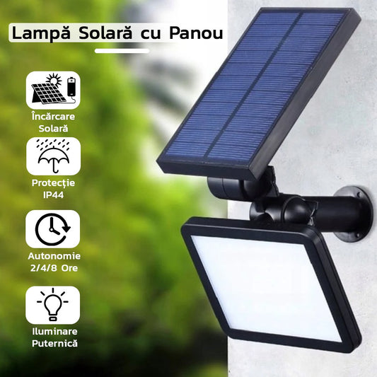 Lampa solara pentru terasa/gradina 48 de LED-uri Klevo, cu 2 moduri de fixare, senzor de lumina, IP44, material ABS, 5W, 80 lm, 26.5 cm x 14 cm, Alb Rece
