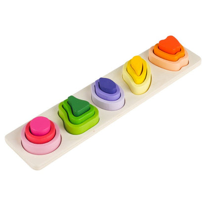 Jucarie Montessori din Lemn, Klevo, Tip Puzzle, cu 5 Forme Asimetrice, 15 Piese, Model Fructe, Educativa, Interactiva, Creativa, Materiale Non Toxice, +2 Ani, 29x6.5 cm, Multicolor