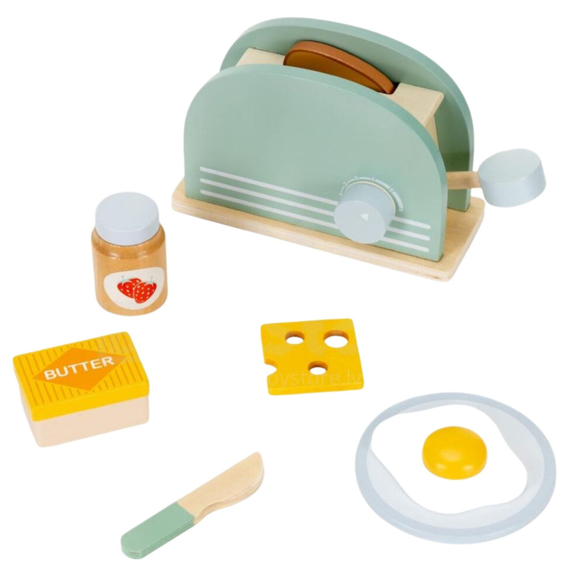 Jucarie Educativa Montessori din Lemn, Klevo, Set de Joaca Interactiv de Bucatarie pentru Copii, Model Toaster cu Accesorii pentru Micul Dejun, Dezvolta Motricitatea si Imaginatia, 3ani+, Multicolor