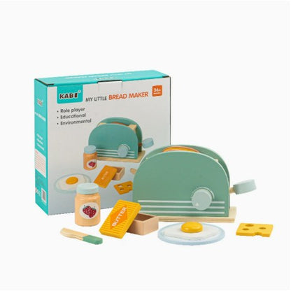 Jucarie Educativa Montessori din Lemn, Klevo, Set de Joaca Interactiv de Bucatarie pentru Copii, Model Toaster cu Accesorii pentru Micul Dejun, Dezvolta Motricitatea si Imaginatia, 3ani+, Multicolor