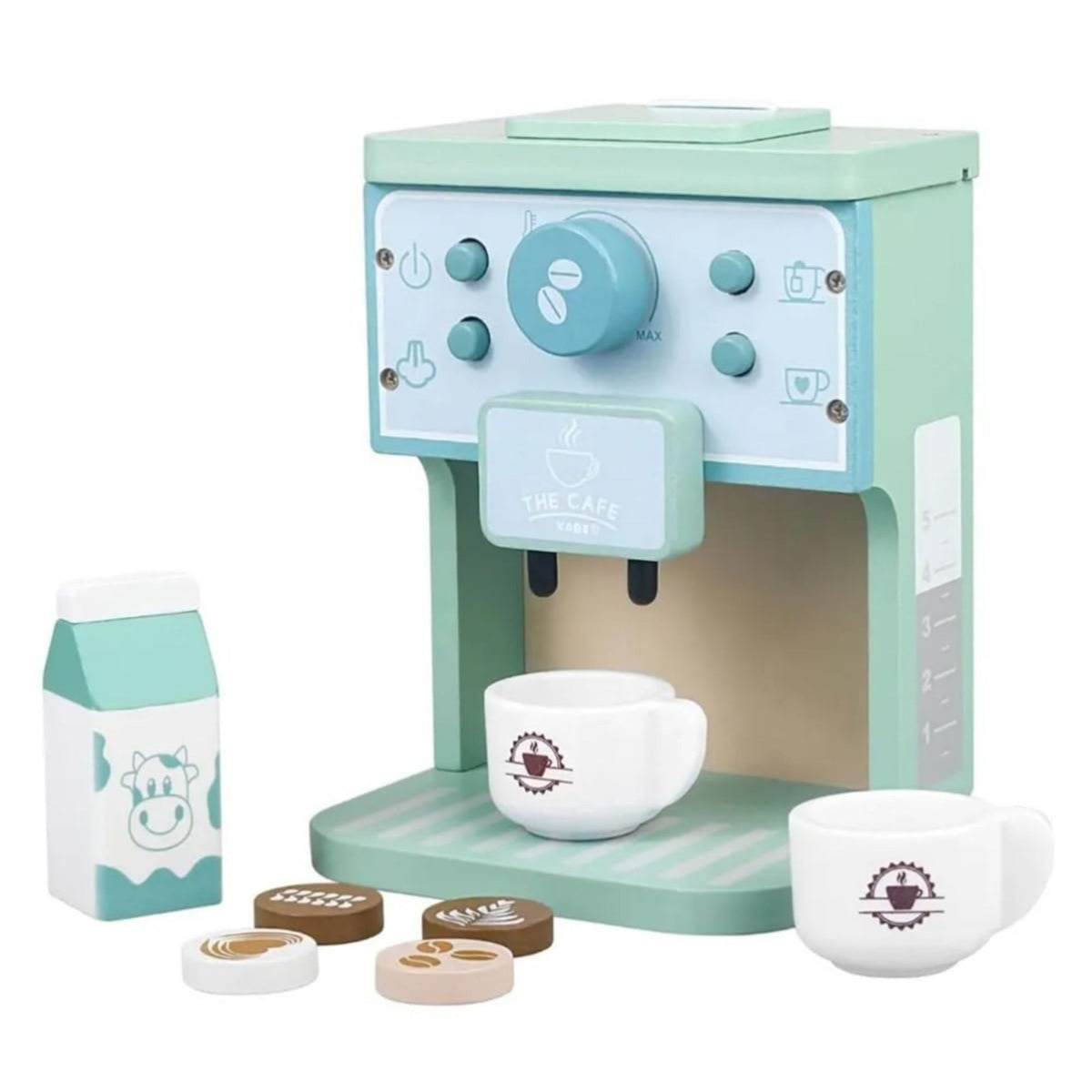 Jucarie Educativa Montessori din Lemn, Klevo, Aparat de Cafea Interactiv cu Capsule si  7 Accesorii Incluse, Dezvolta Motricitatea si Imaginatia, 3 ani+, Multicolor
