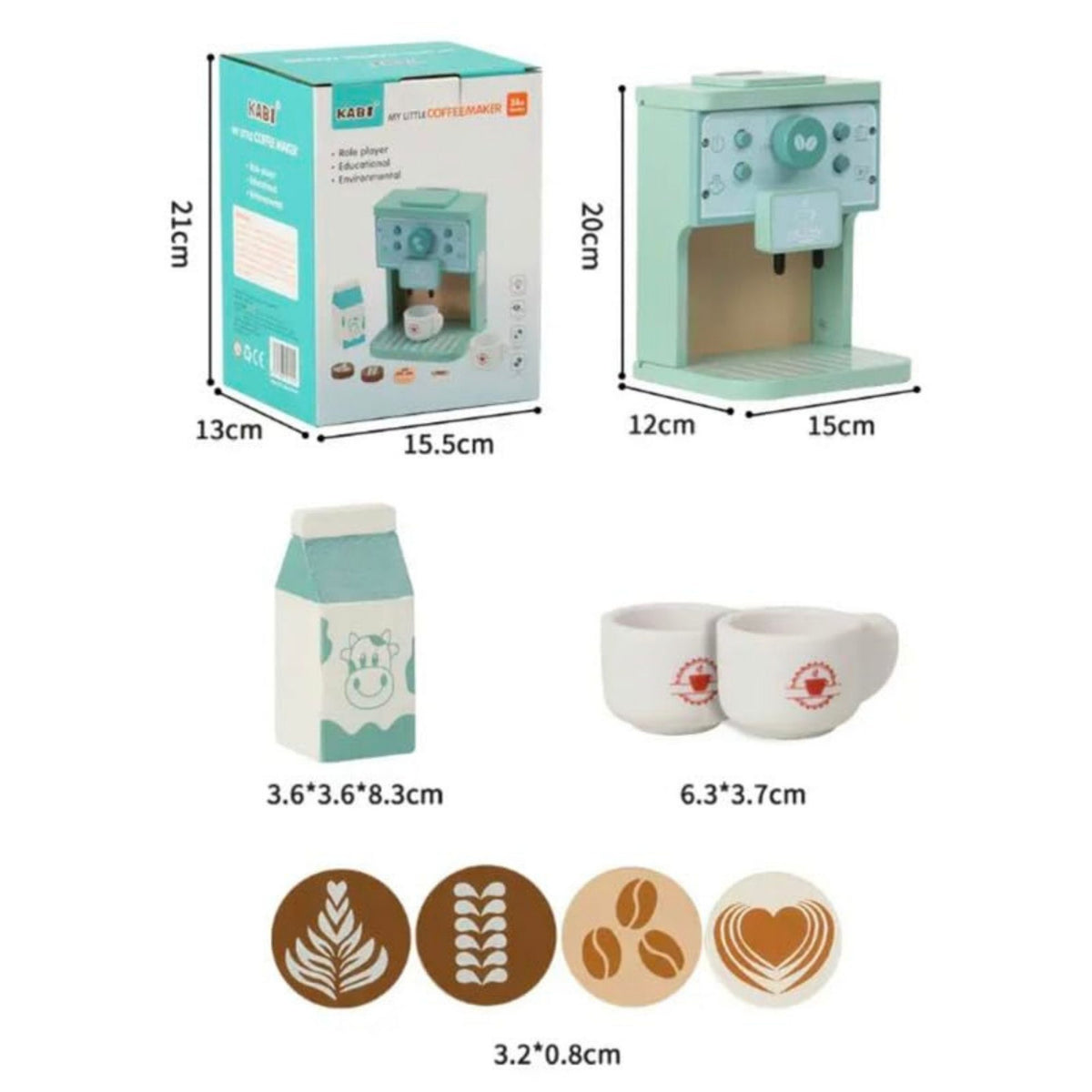 Jucarie Educativa Montessori din Lemn, Klevo, Aparat de Cafea Interactiv cu Capsule si  7 Accesorii Incluse, Dezvolta Motricitatea si Imaginatia, 3 ani+, Multicolor