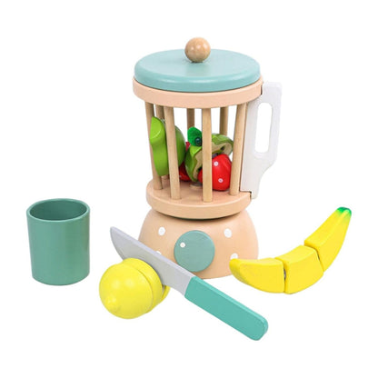 Jucarie Educativa Montessori din Lemn, Klevo, Set de Joaca Interactiv, Model Storcator de Fructe  cu Blender si Accesorii, Dezvolta Motricitatea si Imaginatia, 3ani+, Multicolor