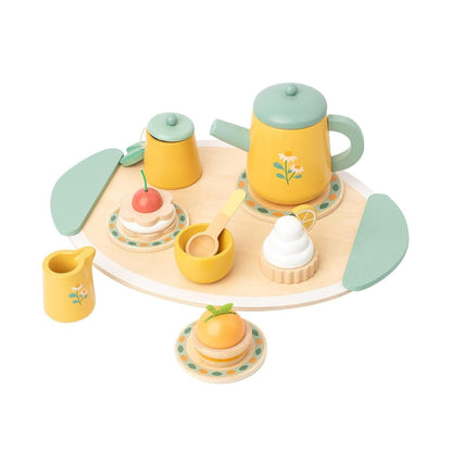 Jucarie Educativa Montessori din Lemn, Klevo, Set de Joaca Interactiv, Model Royal Tea cu Margarete si Prajituri, Dezvolta Motricitatea si Abilitatile Sociale, 3ani+, Multicolor