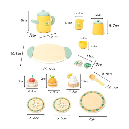 Jucarie Educativa Montessori din Lemn, Klevo, Set de Joaca Interactiv, Model Royal Tea cu Margarete si Prajituri, Dezvolta Motricitatea si Abilitatile Sociale, 3ani+, Multicolor