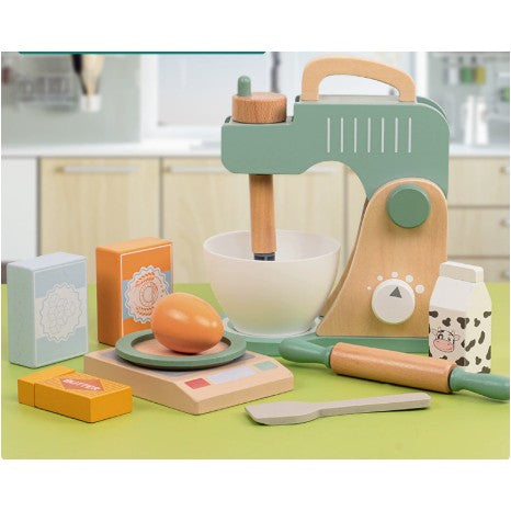 Set de Joaca Educativ, Klevo, Jucarie Montessori Interactiva pentru Gatit, Mixer de Bucatarie din Lemn, Cintar si Ingridiente, 3 ani+, Multicolor