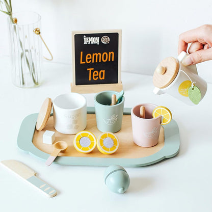 Jucarie Educativa Montessori din Lemn, Klevo, Joc Interactiv Model Lemon Tea cu Accesorii de Bucatarie, Dezvolta Motricitatea Fina, 3ani+, Multicolor
