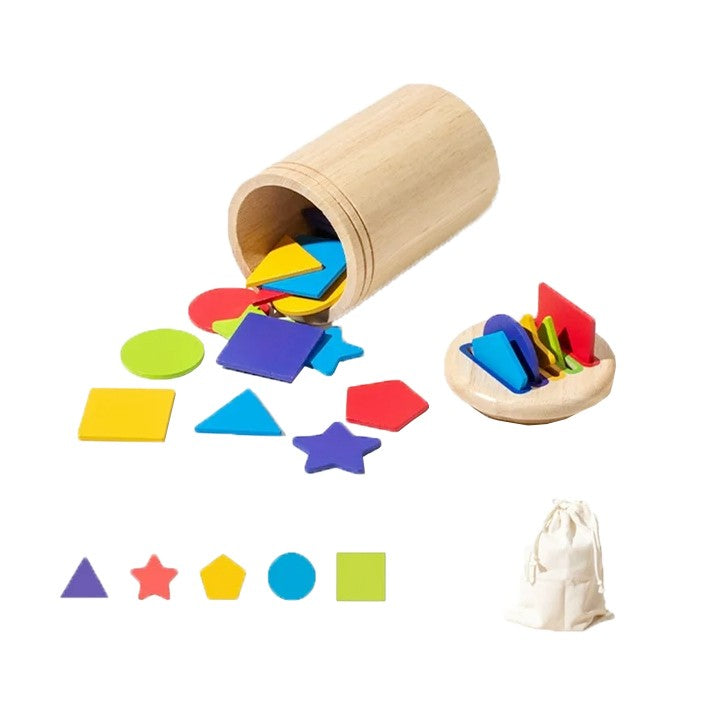 Jucarie Educativa Montessori din Lemn, 28 Piese, Klevo, Sortator cu Forme Geometrice, Joc de Motricitate Fina pentru Copii, Varsta 2+ ani, Saculet Depozitare, 11.3 x 7 cm, Multicolor