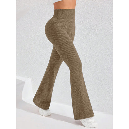 Pantaloni Sport de Dama, Klevo, pentru Yoga, Talie Inalta, Evazati, Tricotati, Khaki, Marime M