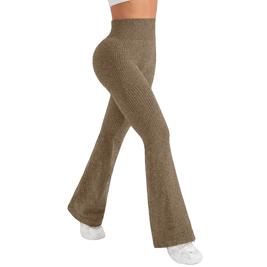 Pantaloni Sport de Dama, Klevo, pentru Yoga, Talie Inalta, Evazati, Tricotati, Khaki, Marime XS