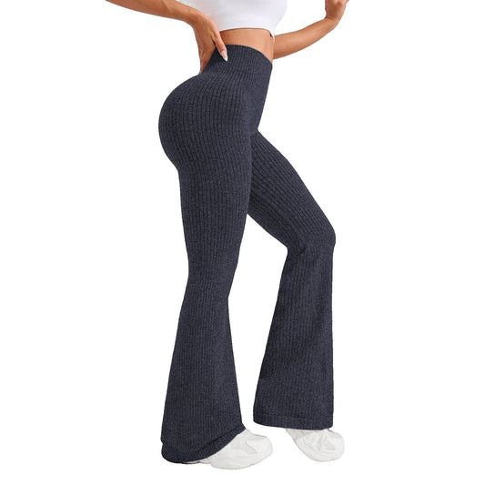 Pantaloni Sport de Dama, Klevo, pentru Yoga, Talie Inalta, Evazati, Tricotati, Albastru Marin, Marime M